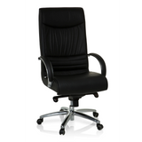 Siège pivotant XXL F 400 noir en cuir avec pied en étoile et cinq roulettes de hjh OFFICE – vue à 360° (vue de face 20°)
