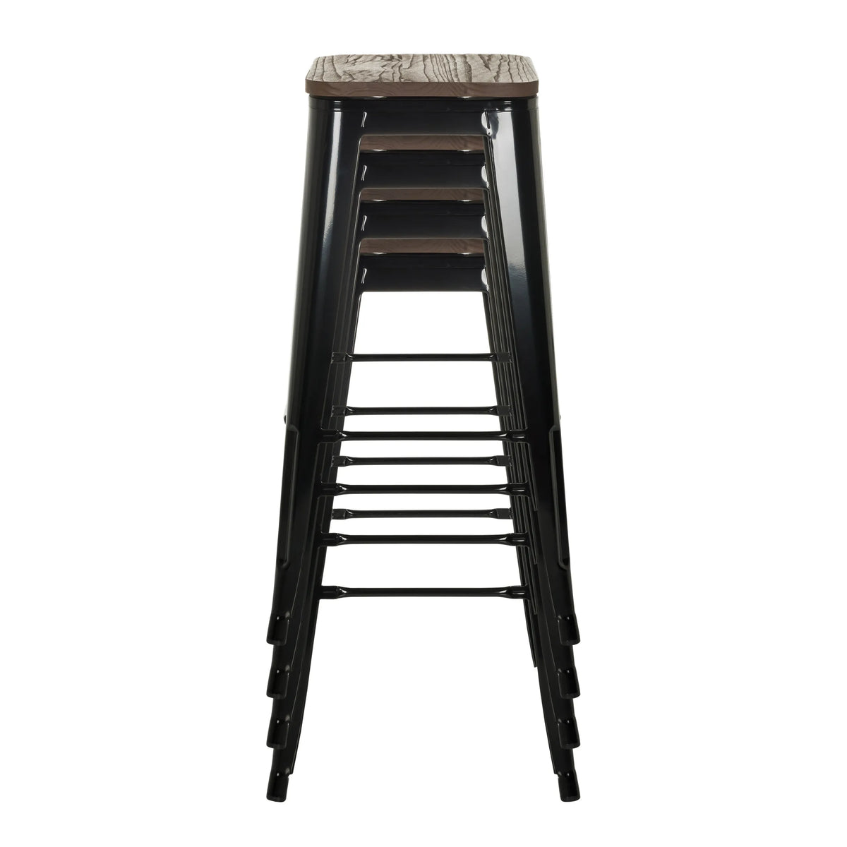 Stapelbare Barhocker VANTAGGIO HIGH WS in Schwarz mit Holzsitzflächen von hjh OFFICE