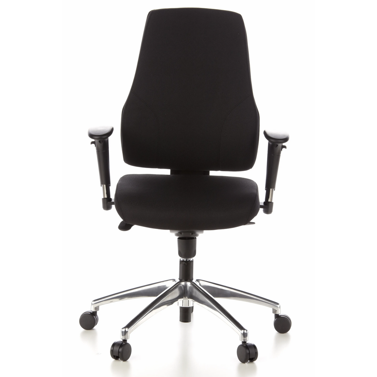 Siège de bureau de qualité professionnelle PRO-TEC 200 noir avec accoudoirs et un pied à cinq roulettes de hjh OFFICE – vue à 360° (vue de face 0°)