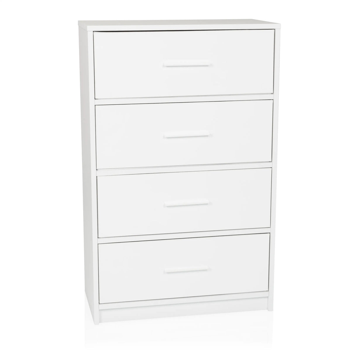 Commode blanche ESTORIA avec quatre tiroirs et des poignées simples de hjh LIVING – vue à 360° (vue de trois quarts avant 30°)