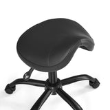 Assise du tabouret assis-debout Sattix noir avec levier de vérin à gaz et pied en étoile à cinq branches sur roulettes de hjh OFFICE