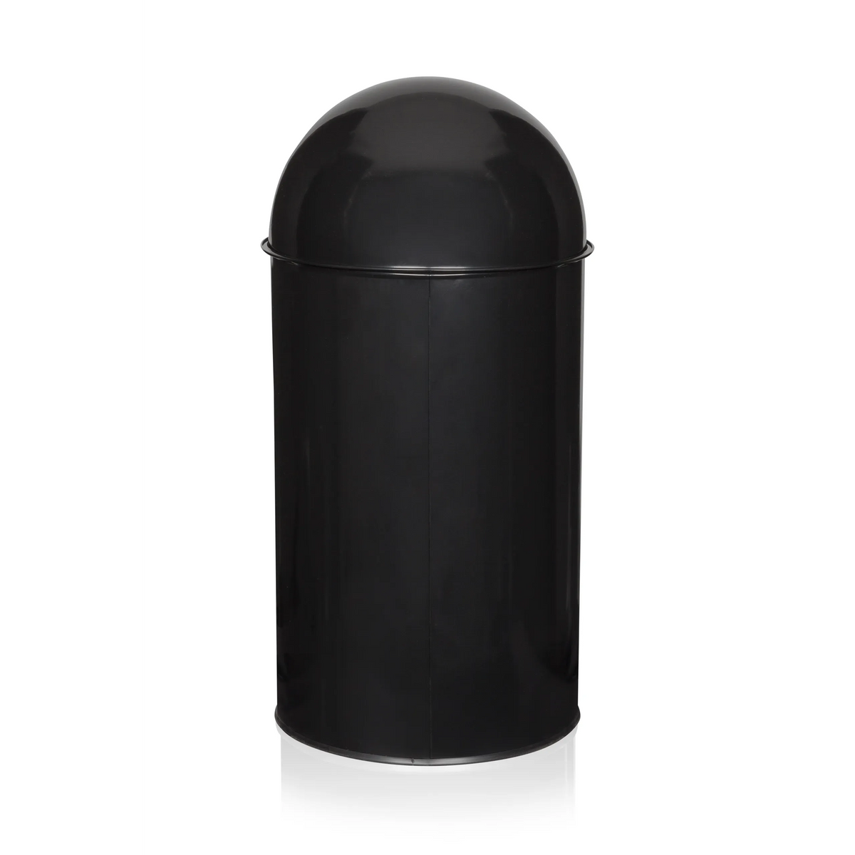 Poubelle PUSH 50L noire avec insert de couvercle argenté de hjh OFFICE – vue à 360° (vue de trois quarts arrière 240°)
