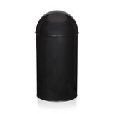 Poubelle PUSH 50L noire avec insert de couvercle argenté de hjh OFFICE – vue à 360° (vue de trois quarts arrière 240°)