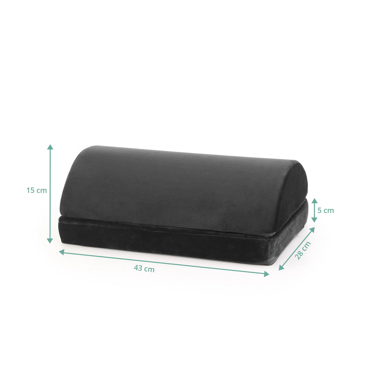 Vue dimensionnelle du Repose-pieds Podi Velvet 1 en noir avec 43 × 28 cm de hjh OFFICE
