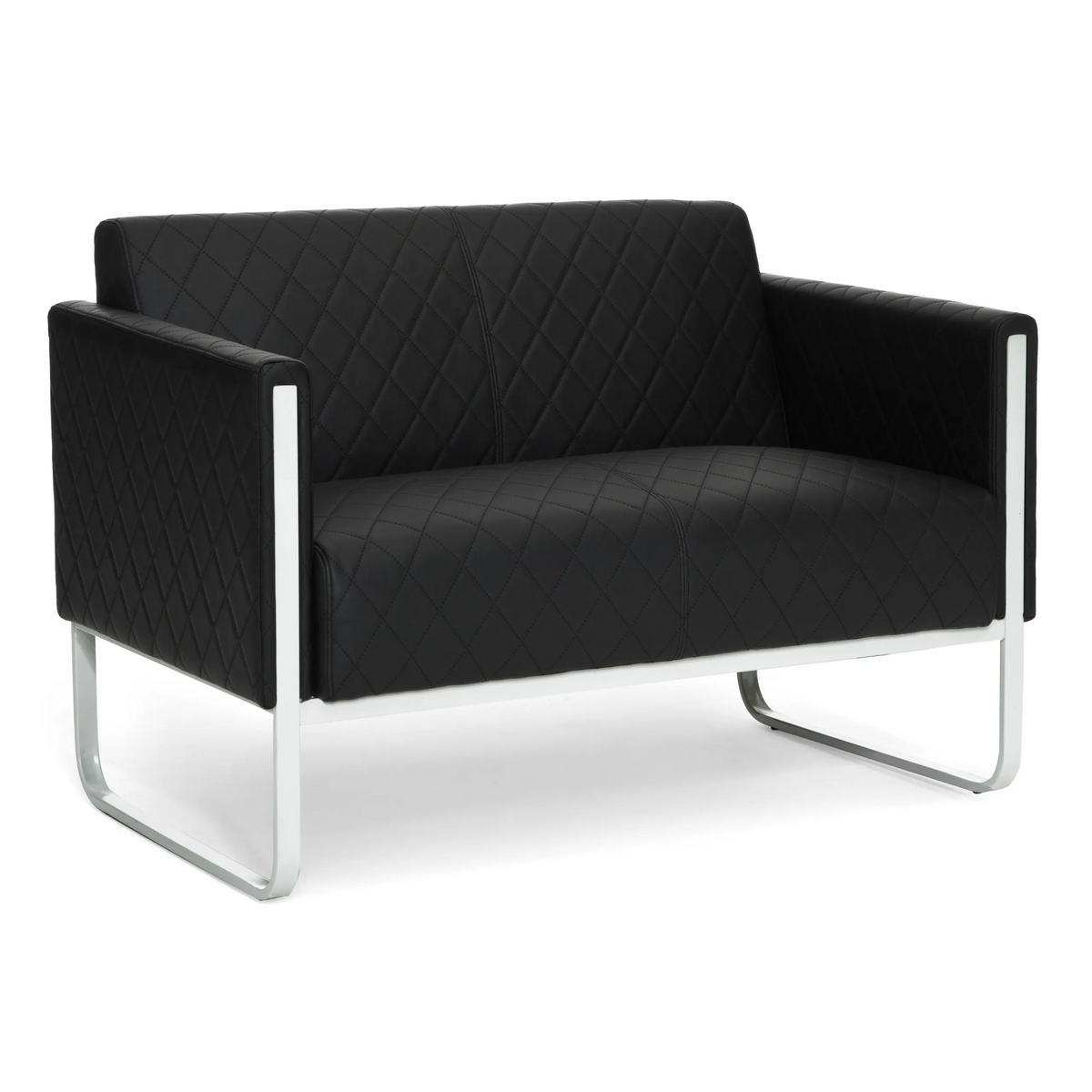 Canapé lounge ARUBA STEP noir deux places avec surpiqûres en losange et structure en métal de hjh OFFICE – vue à 360° (vue arrière 180°)