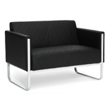 Canapé lounge ARUBA STEP noir deux places avec surpiqûres en losange et structure en métal de hjh OFFICE – vue à 360° (vue arrière 180°)