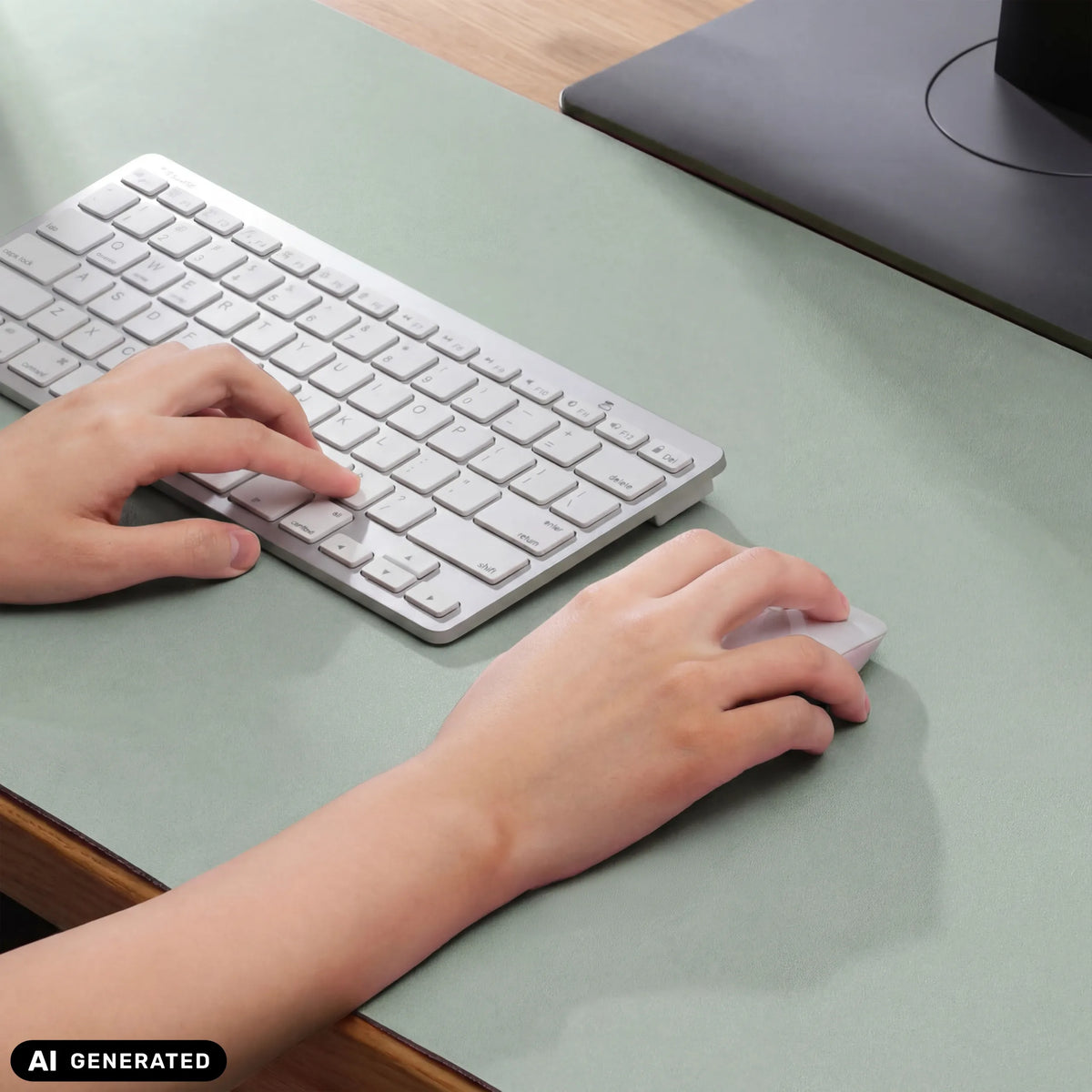 Sous-main de bureau Padflux Clean vert clair avec clavier et souris de hjh OFFICE (image générée par IA)