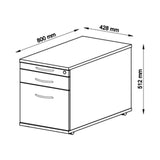 Dessin technique du caisson bureau sur roulettes SIGNA TC20 de 800 × 428 mm de hjh OFFICE PRO