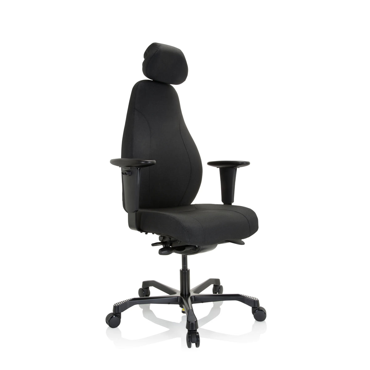Siège de direction de qualité professionnelle RESISTIO XXL noir avec appui-tête et base à cinq roulettes de hjh OFFICE – vue à 360° (vue de trois quarts avant 40°)
