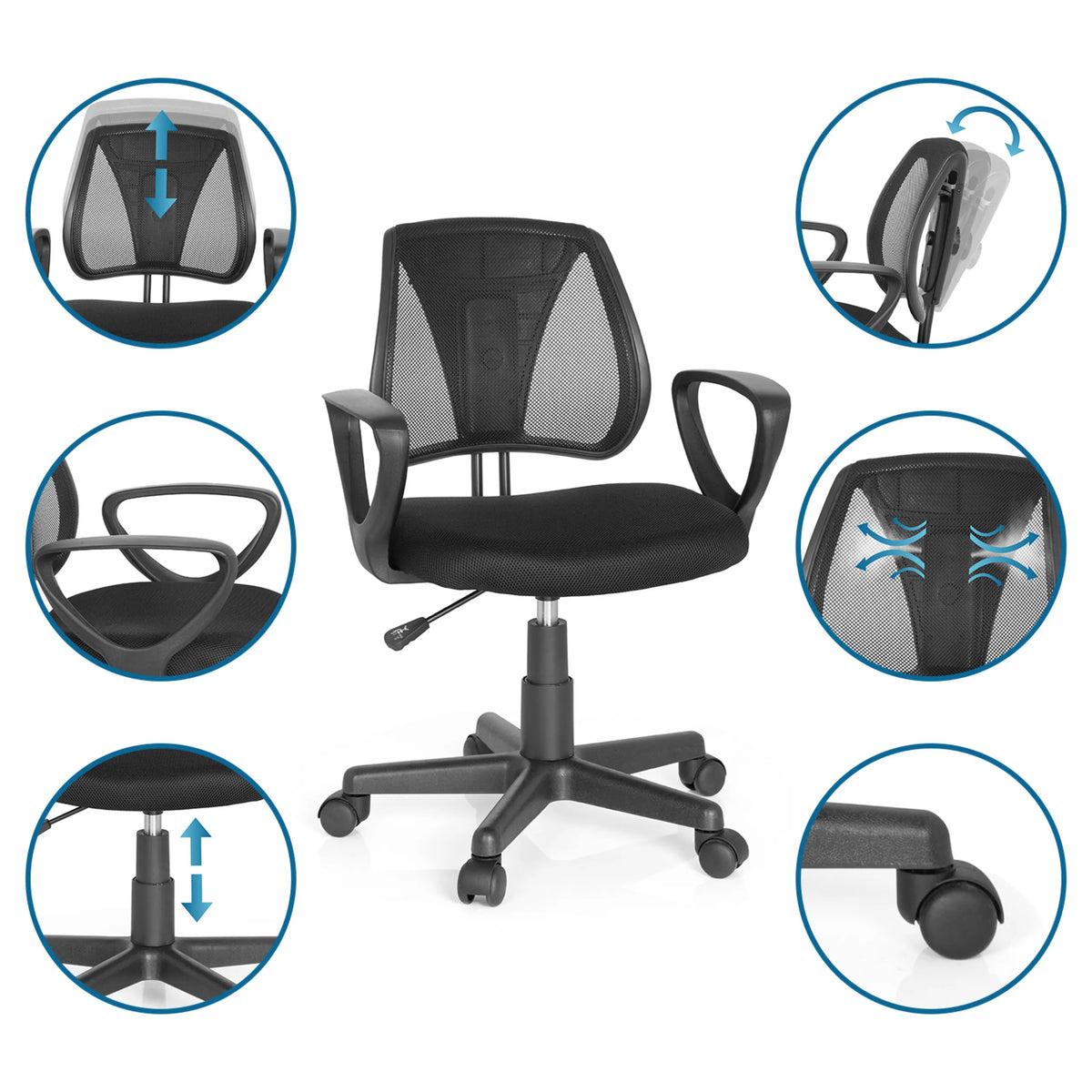 Chaise pivotante pour des enfants KIDDY CD en noir avec dossier réglable et vérin à gaz de hjh OFFICE