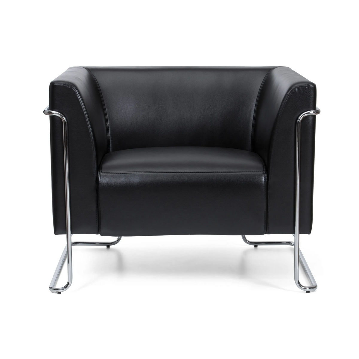 Fauteuil rembourré noir CURACAO avec structure tubulaire chromée de hjh OFFICE – vue à 360° (vue de face 0°)