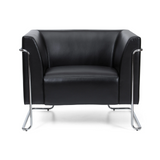 Fauteuil rembourré noir CURACAO avec structure tubulaire chromée de hjh OFFICE – vue à 360° (vue de face 0°)