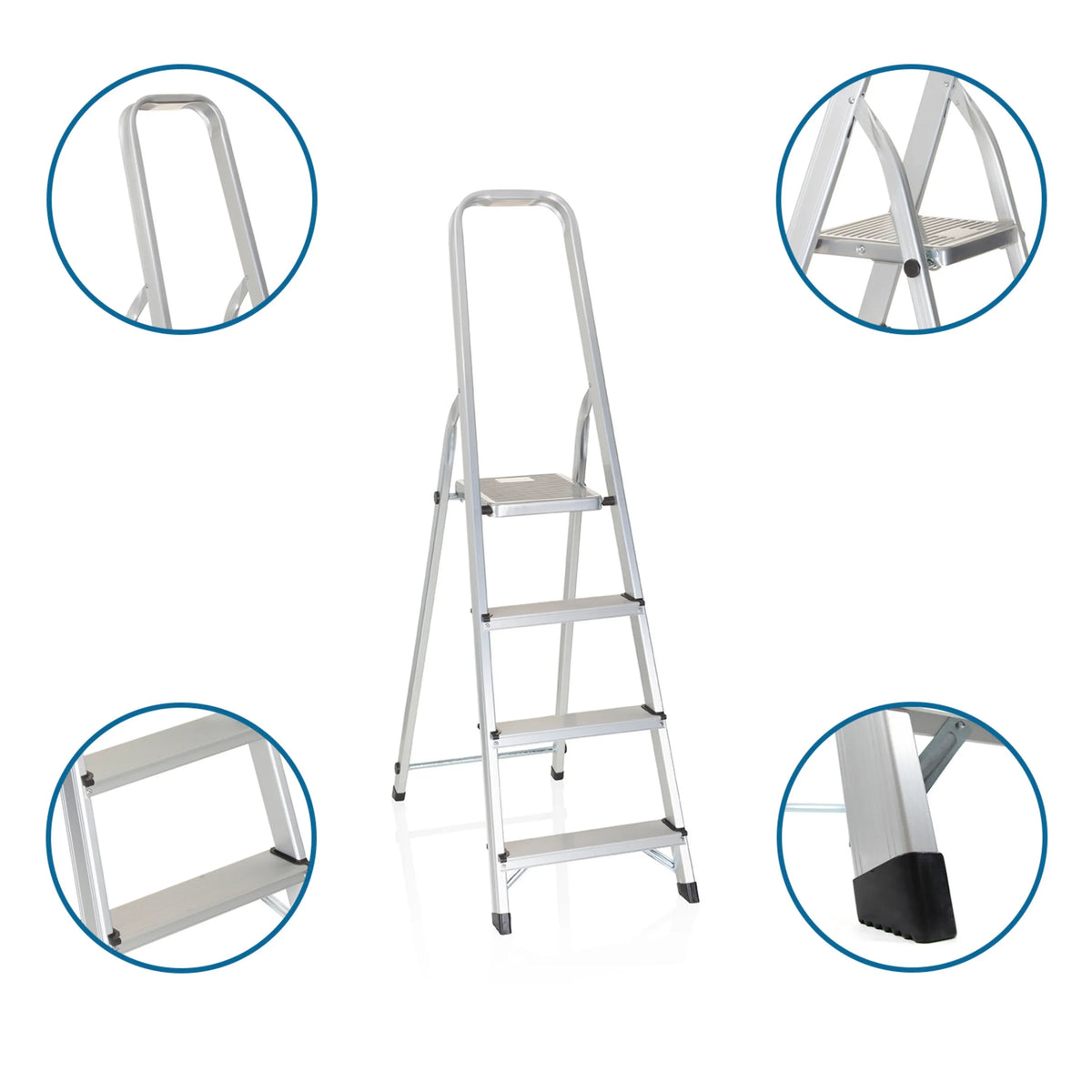 Échelle pliante en aluminium SOLID II avec quatre marches, main courante et pieds antidérapants de hjh OFFICE