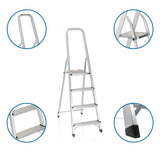 Échelle pliante en aluminium SOLID II avec quatre marches, main courante et pieds antidérapants de hjh OFFICE
