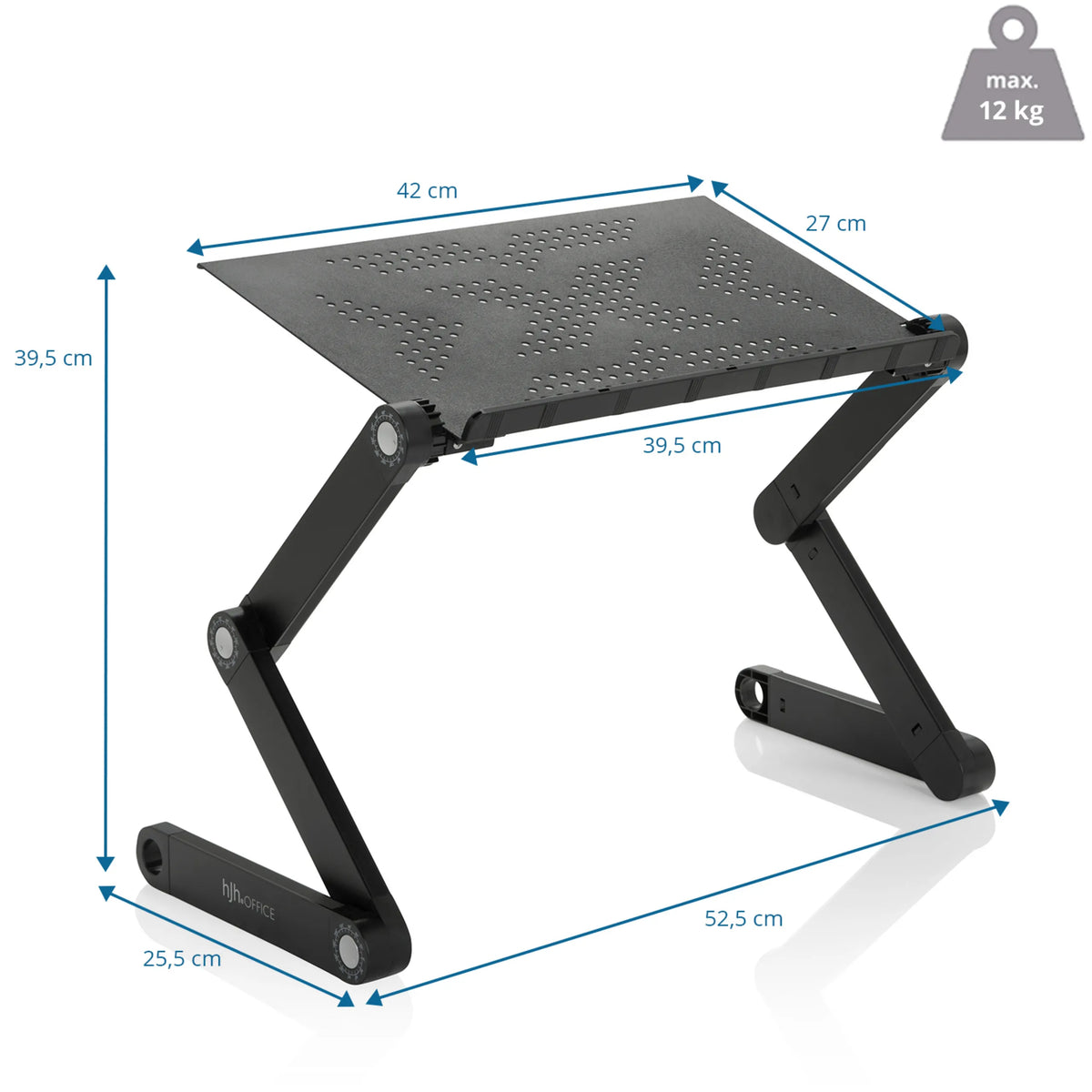 Dessin dimensionnel du bureau assis-debout VM-SA II de 42 × 27 cm avec une capacité de charge de 12 kg de hjh OFFICE