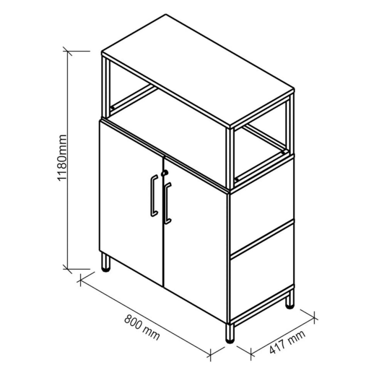 Dessin technique de l'armoire FlexWall de 1180 × 800 mm de hjh OFFICE PRO