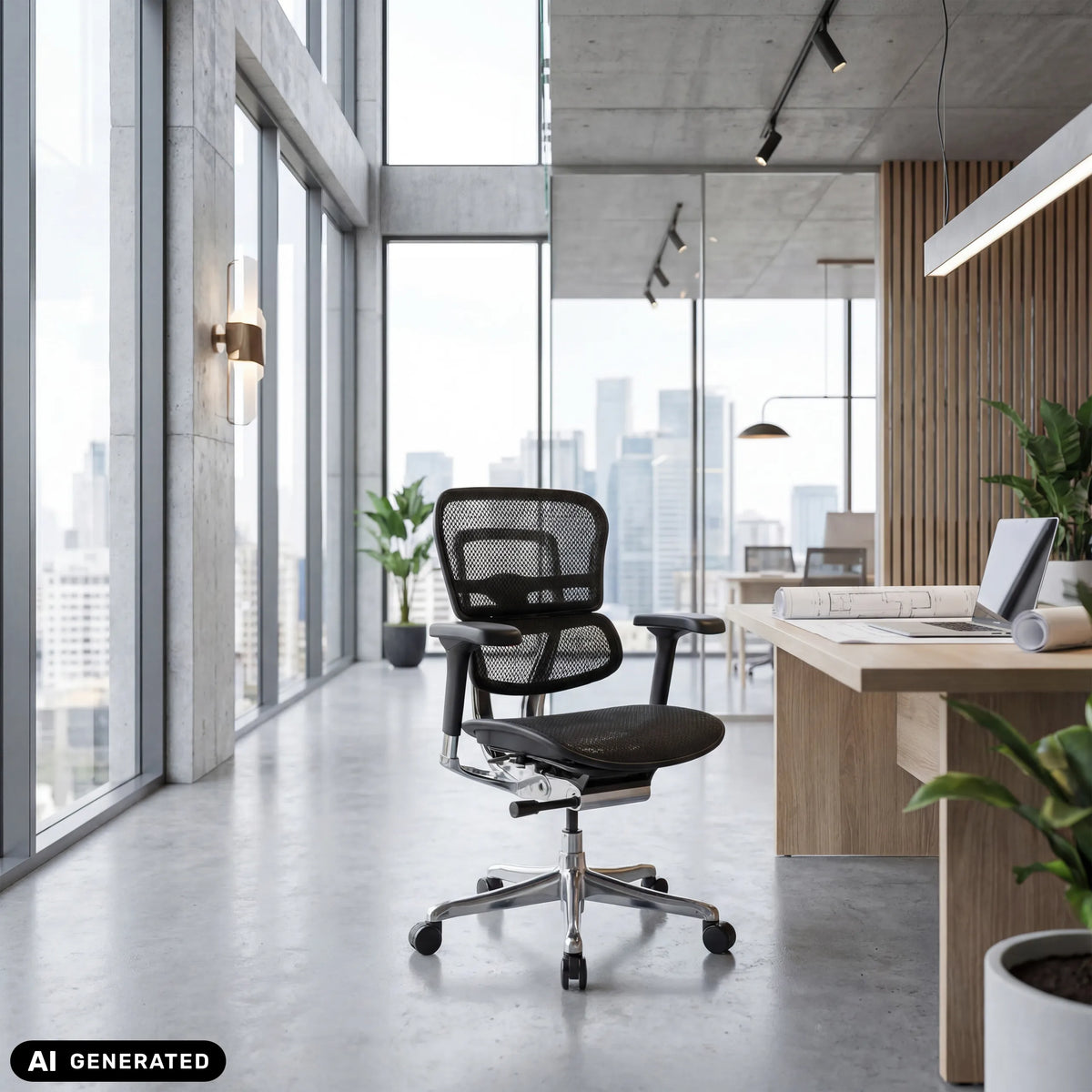 Siège de direction de luxe ERGOHUMAN BASE GEN2 avec maille noire dans un bureau de hjh OFFICE (image générée par IA)