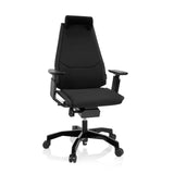 Siège de bureau haut de gamme GENIDIA BLACK noir avec revêtement en tissu et piètement à cinq roulettes de hjh OFFICE – vue à 360° (vue de face 20°)