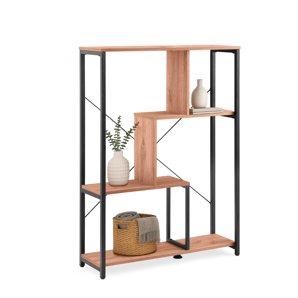 Étagère Kalag Eco avec cadre en métal noir et tablettes aspect chêne de hjh LIVING