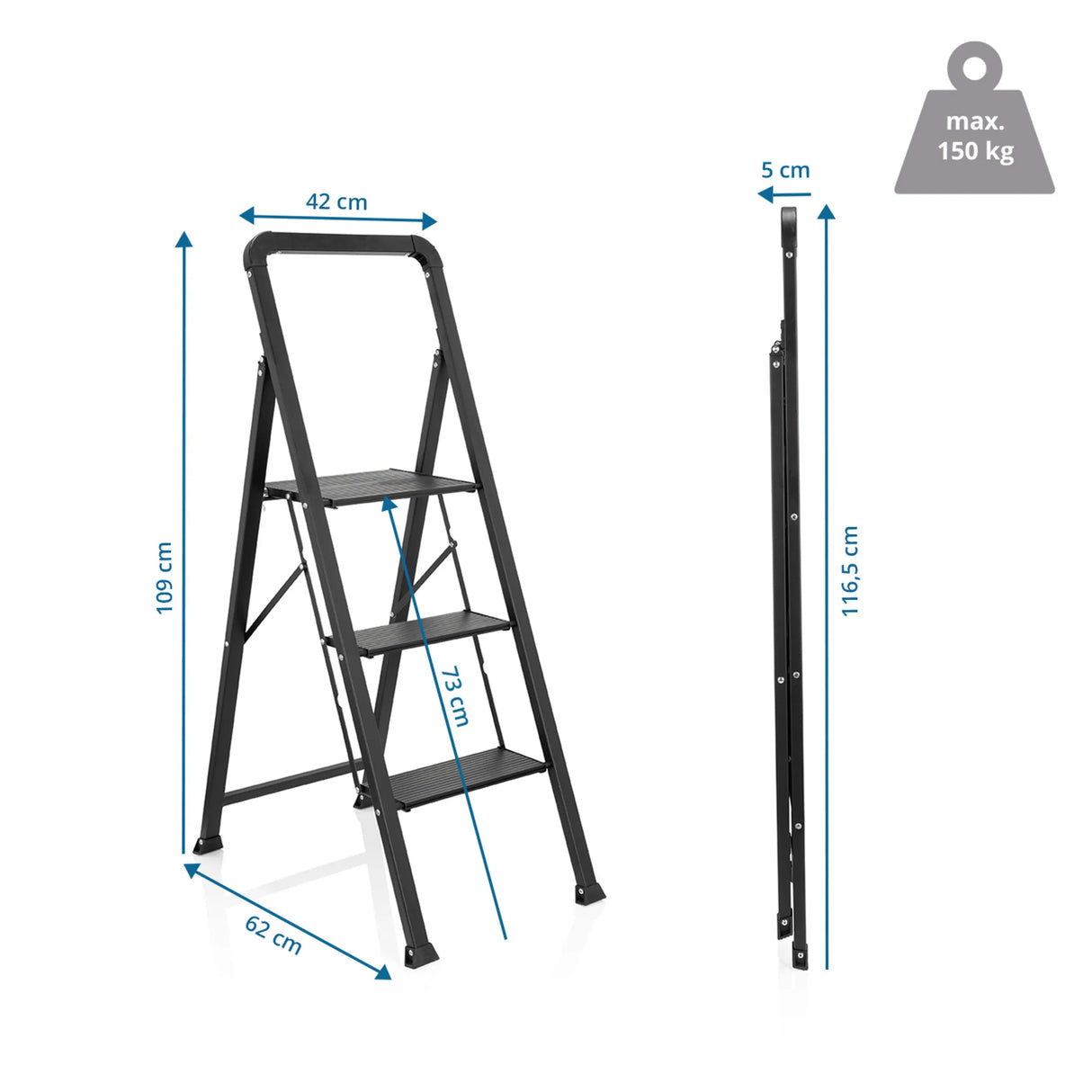 Dessin technique de l'Échelle pliante SOLID W6 d'une hauteur de 109 cm de hjh OFFICE