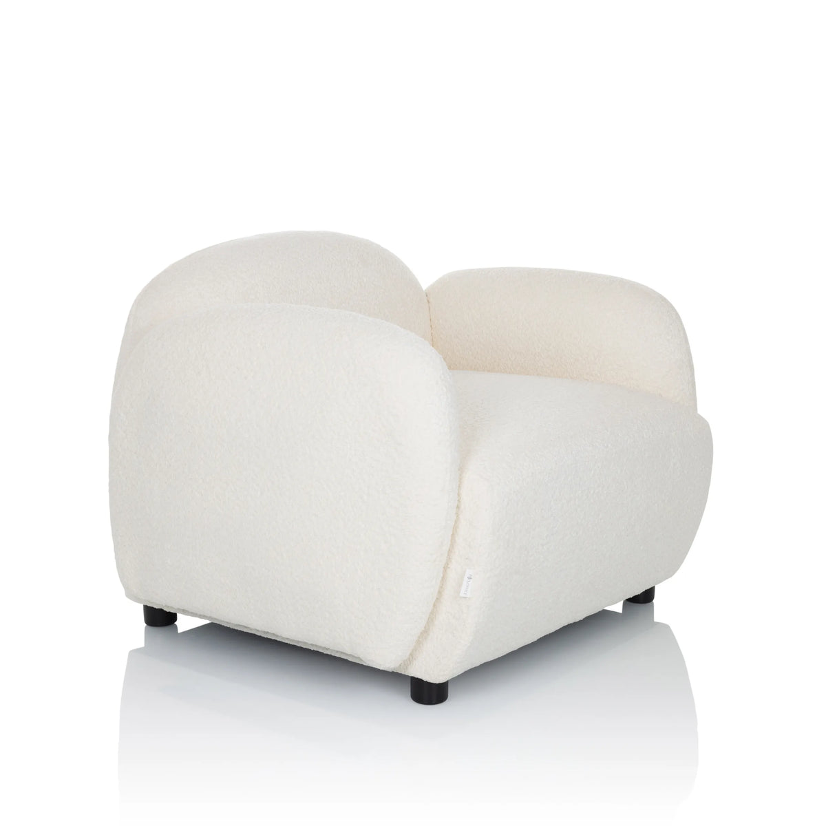 Fauteuil de salon VERDUNA blanc avec revêtement en tissu structuré et pieds noirs courts de hjh LIVING – vue à 360° (vue de trois quarts avant 45°)