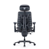 Vue arrière de la chaise de bureau LiberNovo Maxis Manual en graphite avec appui-tête et cinq roulettes de Libernovo
