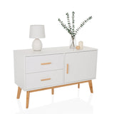 Buffet blanc TAROLO avec deux tiroirs, une porte et des pieds en bois clair de hjh LIVING