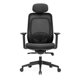 Siège de bureau de qualité professionnelle Vivadapt noir, dossier maille, appui-tête et base à roulettes de hjh OFFICE – vue à 360° (vue de face 0°)
