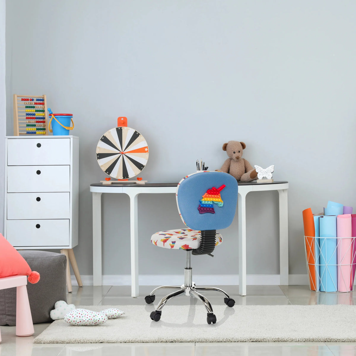 Chaise pivotante pour des enfants KID BUBBLE avec motif coloré et dossier bleu de hjh OFFICE