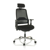 Siège de bureau de qualité professionnelle TERARO AX noir, dossier maille, appuie-tête et 5 roulettes de hjh OFFICE – vue à 360° (vue de trois quarts avant 30°)