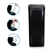 Poubelle à capteur CLEAN V en noir avec une distance de capteur de 25 cm et ouverture automatique du couvercle de hjh OFFICE