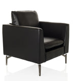 Fauteuil de salon BAVERO noir avec revêtement en similicuir et pieds en métal de hjh OFFICE – vue à 360° (vue de trois quarts avant 45°)