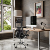 Siège de bureau haut de gamme POFIT GEN2 noir avec dossier en maille et appui-tête à un bureau de hjh OFFICE