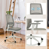 Siège de bureau à domicile PROFONDO ECO W gris avec dossier en maille, accoudoirs et base blanche de hjh OFFICE