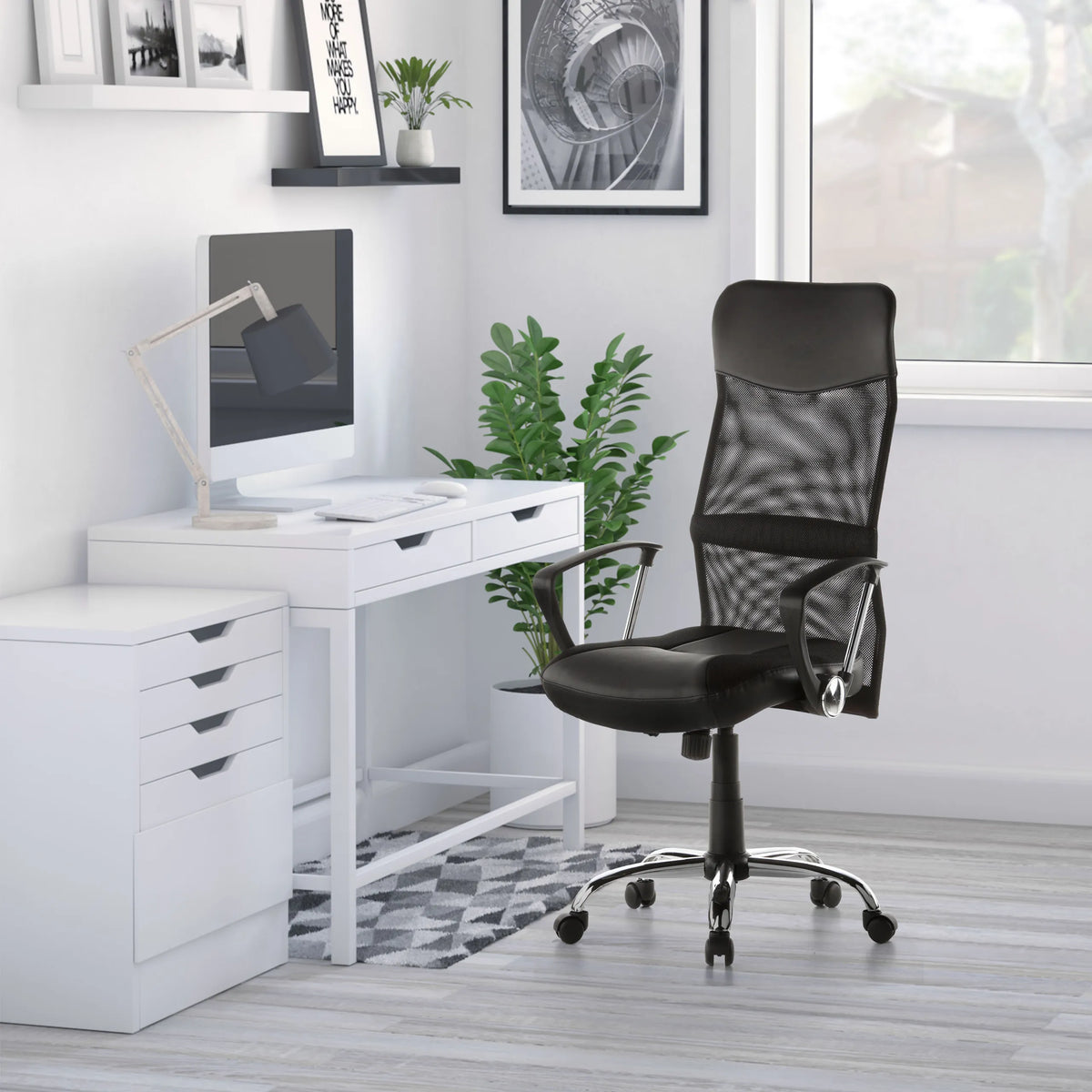 Siège de direction pour bureau à domicile STRYKA en noir en similicuir et maille avec roulettes de hjh OFFICE