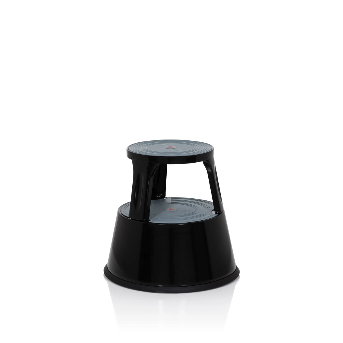 Tabouret marchepied noir TIO-M II à deux marches et surfaces antidérapantes de hjh OFFICE – vue à 360° (vue de face 20°)