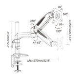 Dessin technique de la Fixation pour écran VM-MG1 avec une profondeur maximale de 570 mm de hjh OFFICE