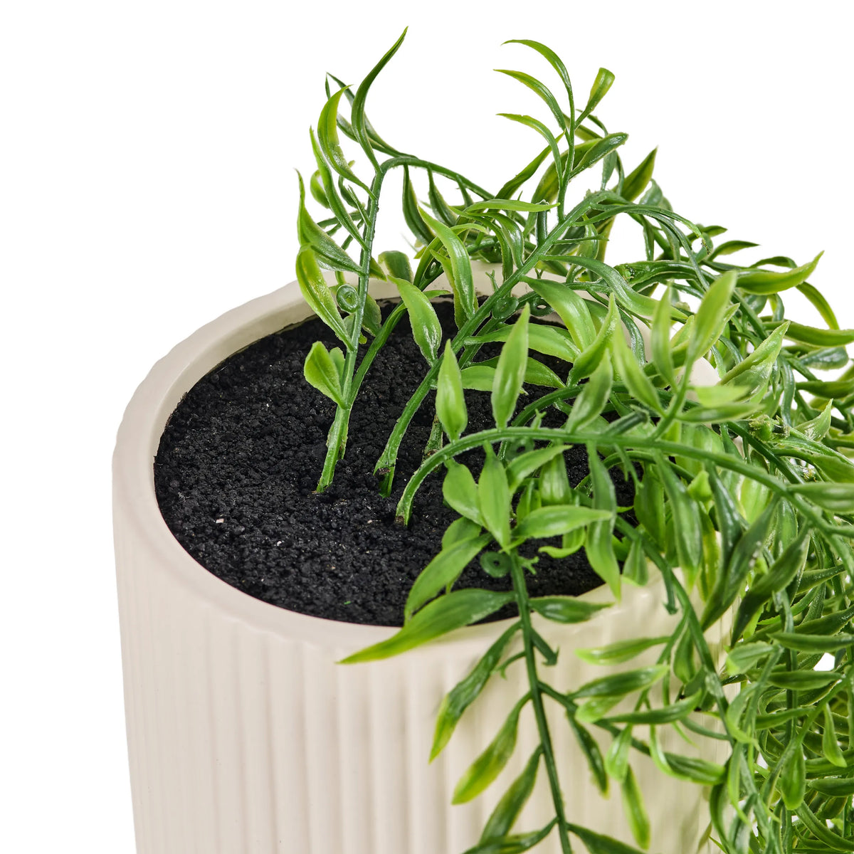 Plante artificielle verte dans un cache-pot beige strié Filix de hjh OFFICE