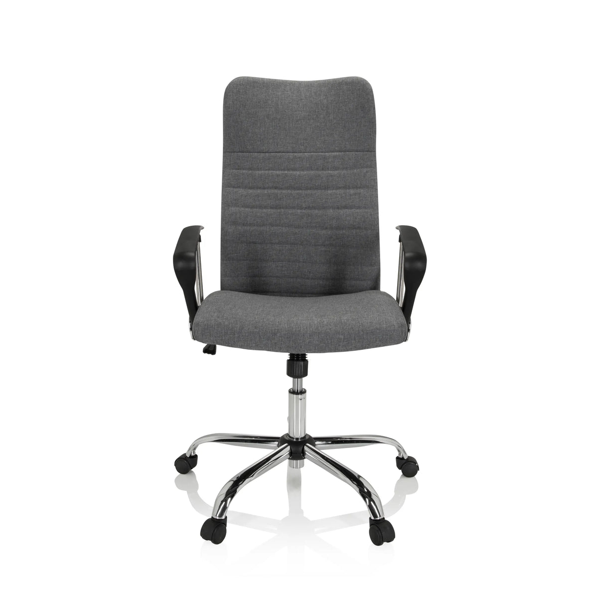 Siège de bureau à domicile ARTON 40 gris avec accoudoirs et base brillante à cinq roulettes de hjh OFFICE – vue à 360° (vue de face 0°)