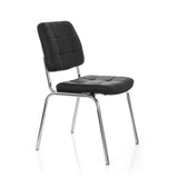 Chaise à quatre pieds PICENO V noire avec revêtement matelassé et structure en chrome de hjh OFFICE – vue à 360° (vue de trois quarts avant 60°)