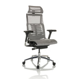 Siège de bureau haut de gamme POFIT GEN2 gris clair avec dossier en maille et piètement à cinq roulettes de hjh OFFICE – vue à 360° (vue de trois quarts avant 30°)