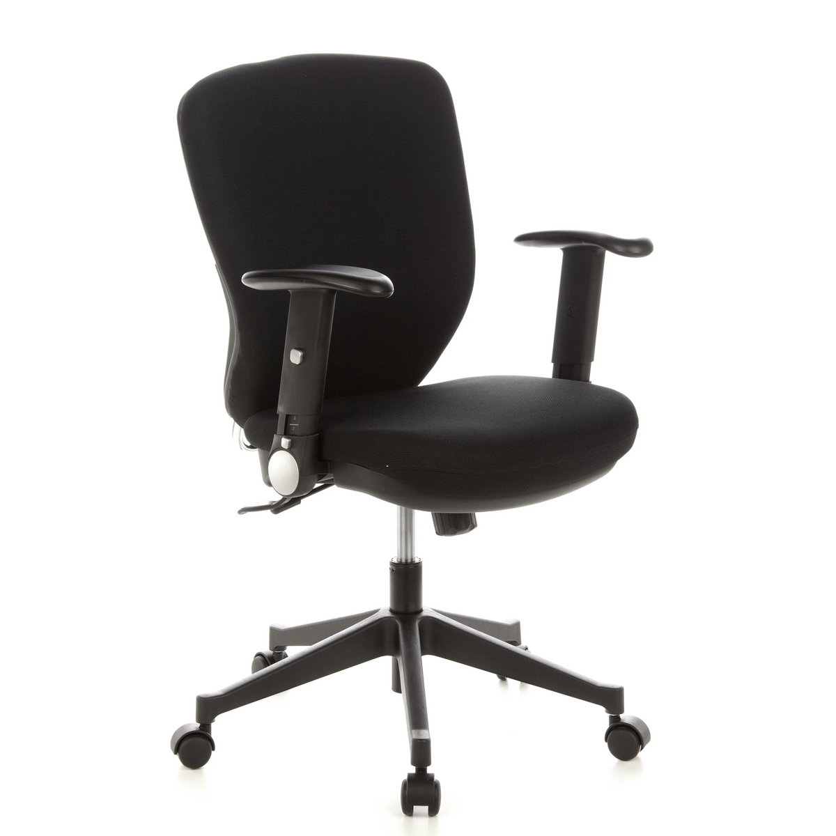 Siège de bureau de qualité professionnelle TRAFFIC 20 noir avec accoudoirs et base à cinq roulettes de hjh OFFICE – vue à 360° (vue de trois quarts avant 40°)