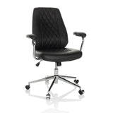 Siège de direction pour bureau à domicile THEO I noir avec dossier capitonné et base à cinq roulettes de hjh OFFICE – vue à 360° (vue de face 15°)