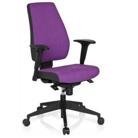 Profi-Bürostuhl PRO-TEC 500 mit lila Stoffbezug, schwarzen Armlehnen und Rollenkreuz von hjh OFFICE