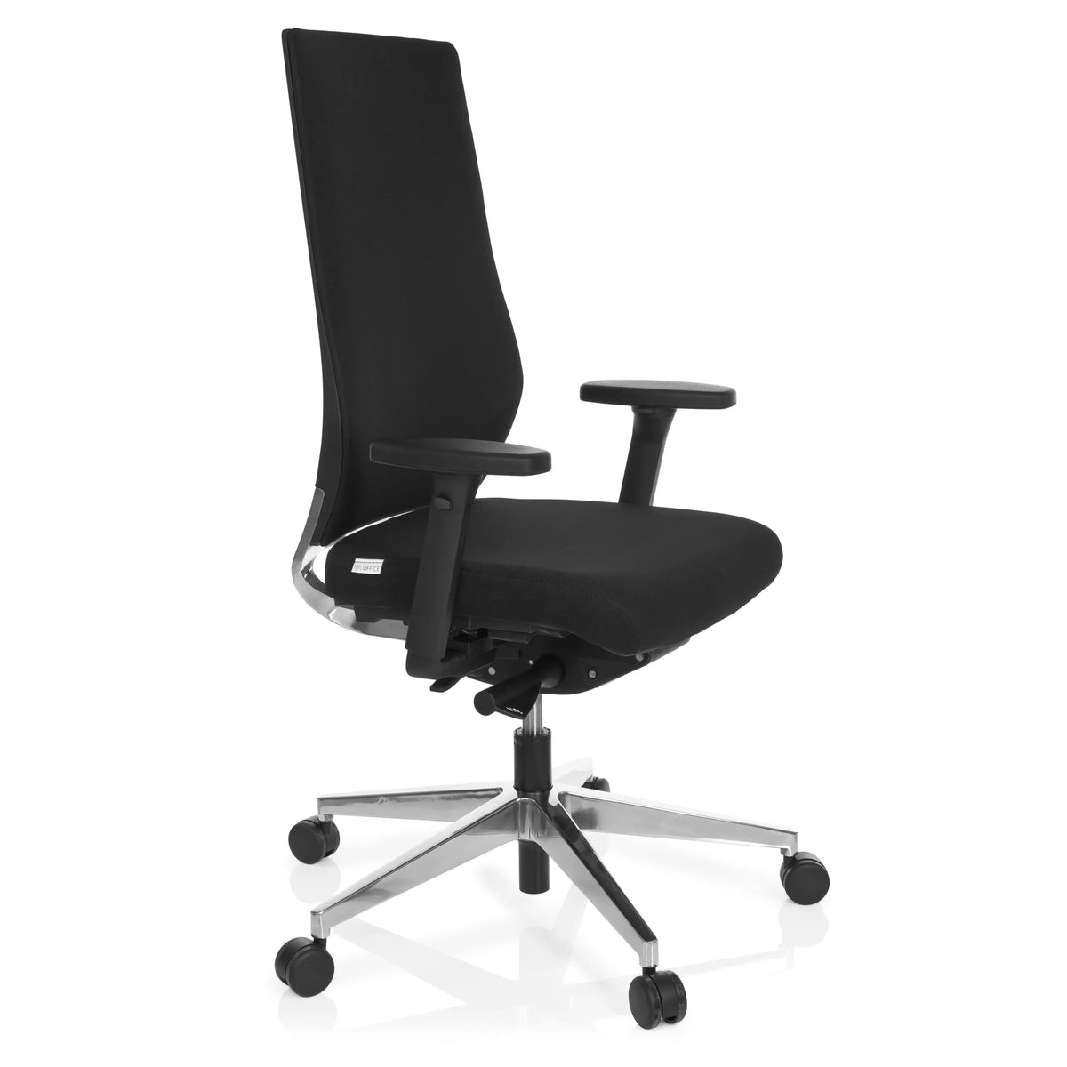 Siège de bureau de qualité professionnelle PRO-TEC 700 noir avec accoudoirs et pied à cinq roulettes brillant de hjh OFFICE – vue à 360° (vue de trois quarts avant 60°)