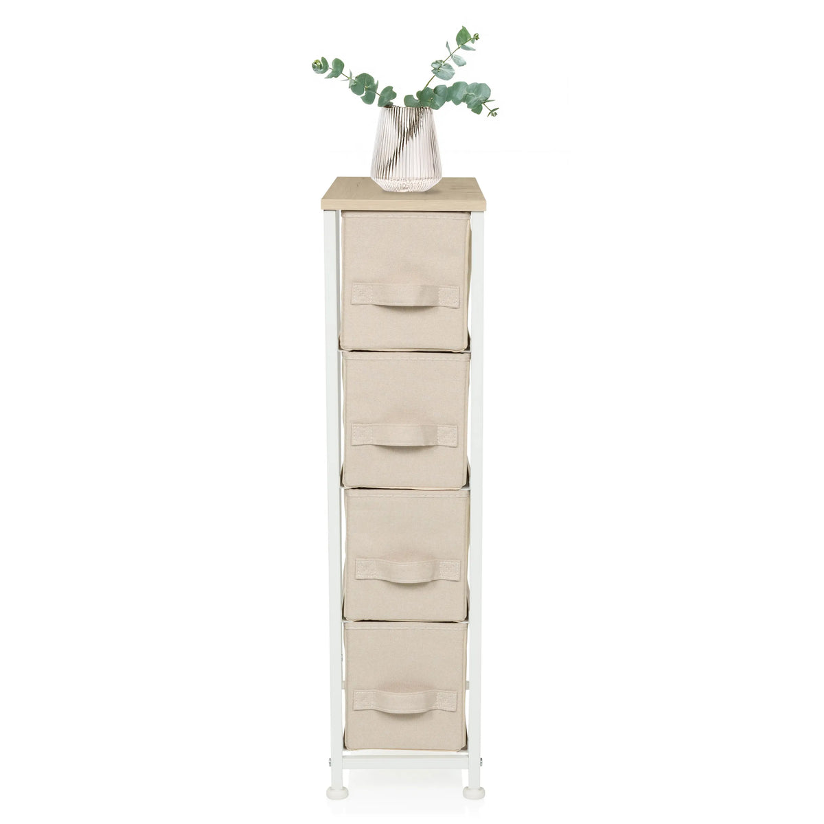Commode FOLDRESS S en beige avec quatre tiroirs en tissu et une surface de rangement claire de hjh LIVING