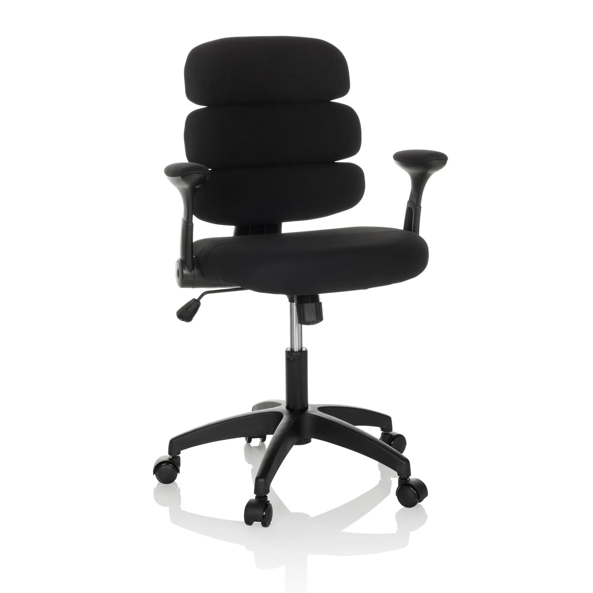 Chaise pivotante pour des enfants KID ERGOLINO B noire avec dossier rembourré et base à cinq roulettes de hjh OFFICE – vue à 360° (vue de face 15°)