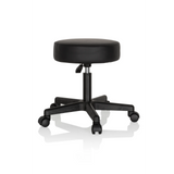 Tabouret pivotant noir OPERATOR I avec assise rembourrée et piètement à cinq roulettes de hjh OFFICE – vue à 360° (vue de trois quarts arrière 120°)