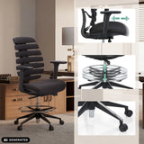 Accoudoirs réglables, repose-pieds et roulettes de la chaise de comptoir ERGO LINE II WORK en noir de hjh OFFICE