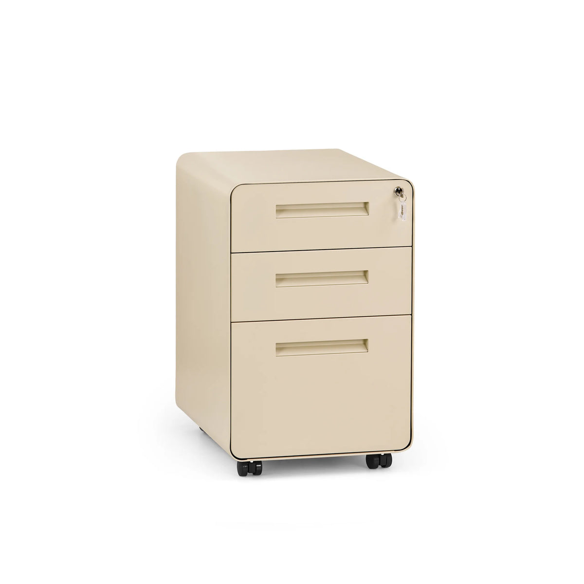 Caisson sur roulettes COLOR PLUS I beige en métal avec trois tiroirs et quatre roulettes de hjh OFFICE – vue à 360° (vue de face 15°)